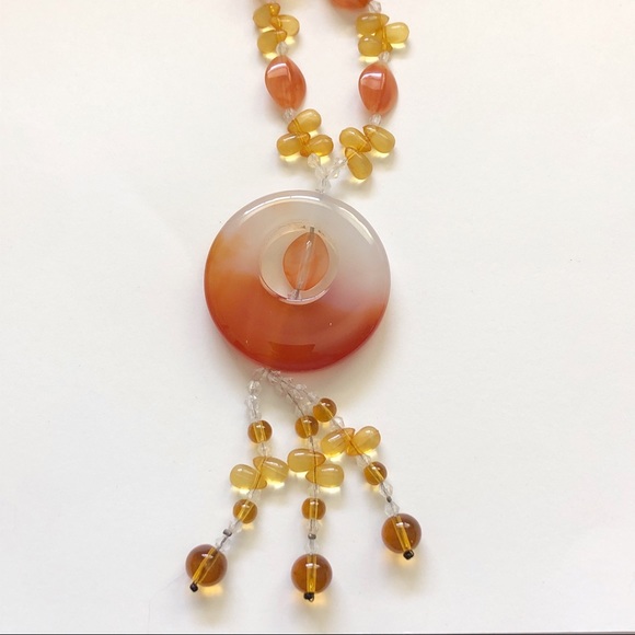 Carnelian Citrine Quartz Tassel Necklace - Picture 4 of 8